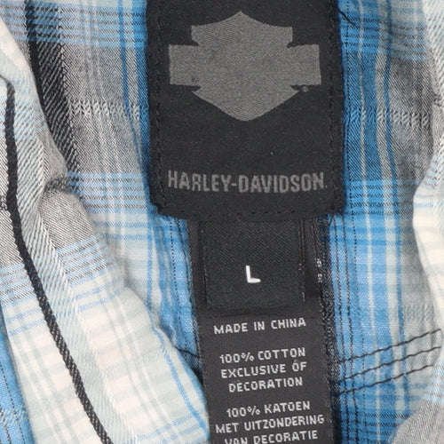 Harley-Davidson Men's Blue Plaid Cotton Short Sleeve Button-Up Shirt L