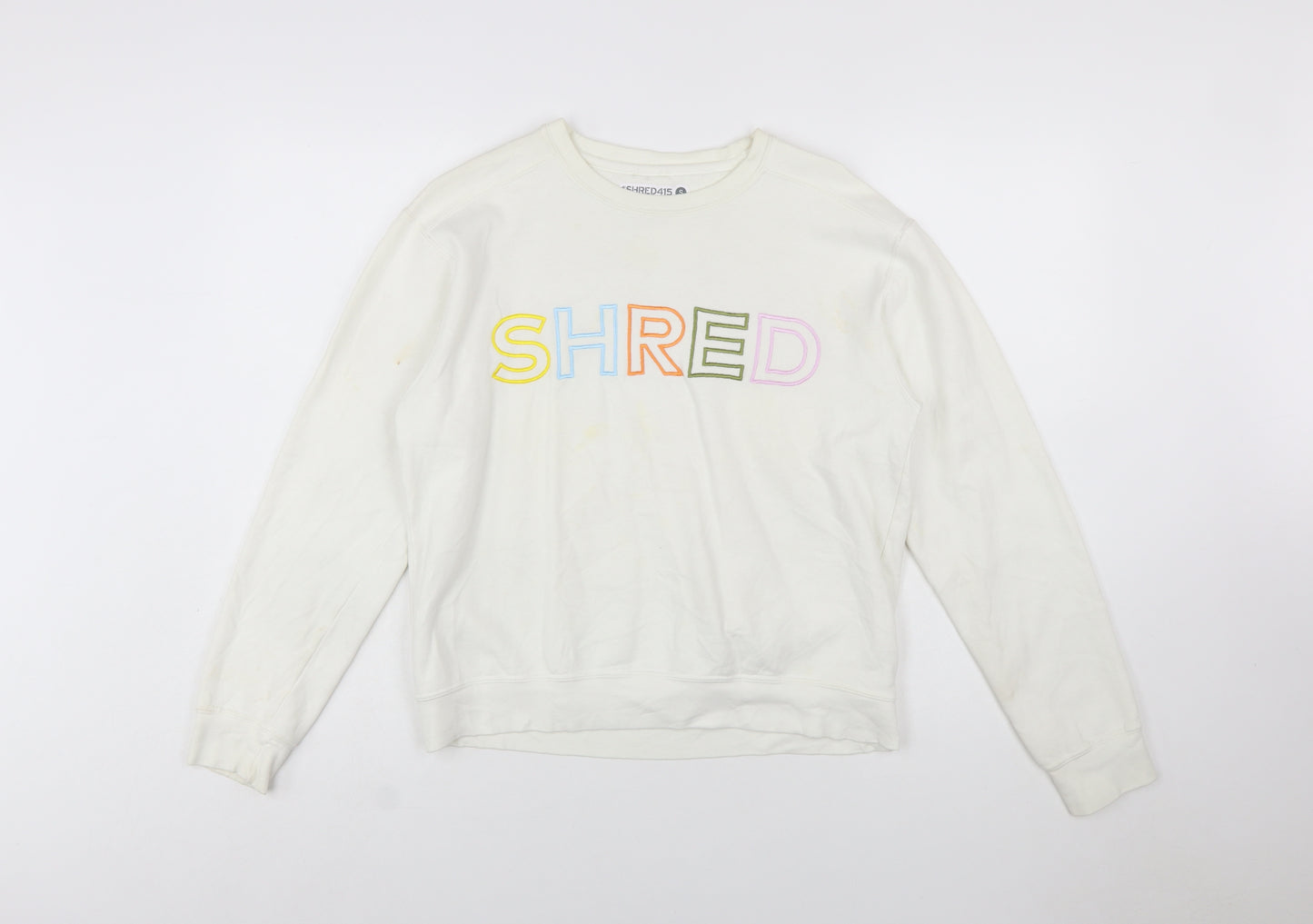 Shred415 Women's Ivory Pullover Sweatshirt Small Cotton Blend
