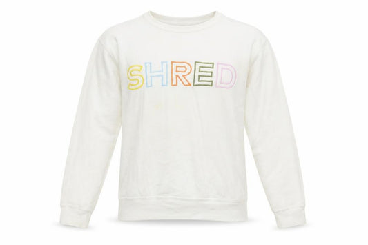 Front view of Shred415 Women's Ivory Pullover Sweatshirt Small Cotton Blend