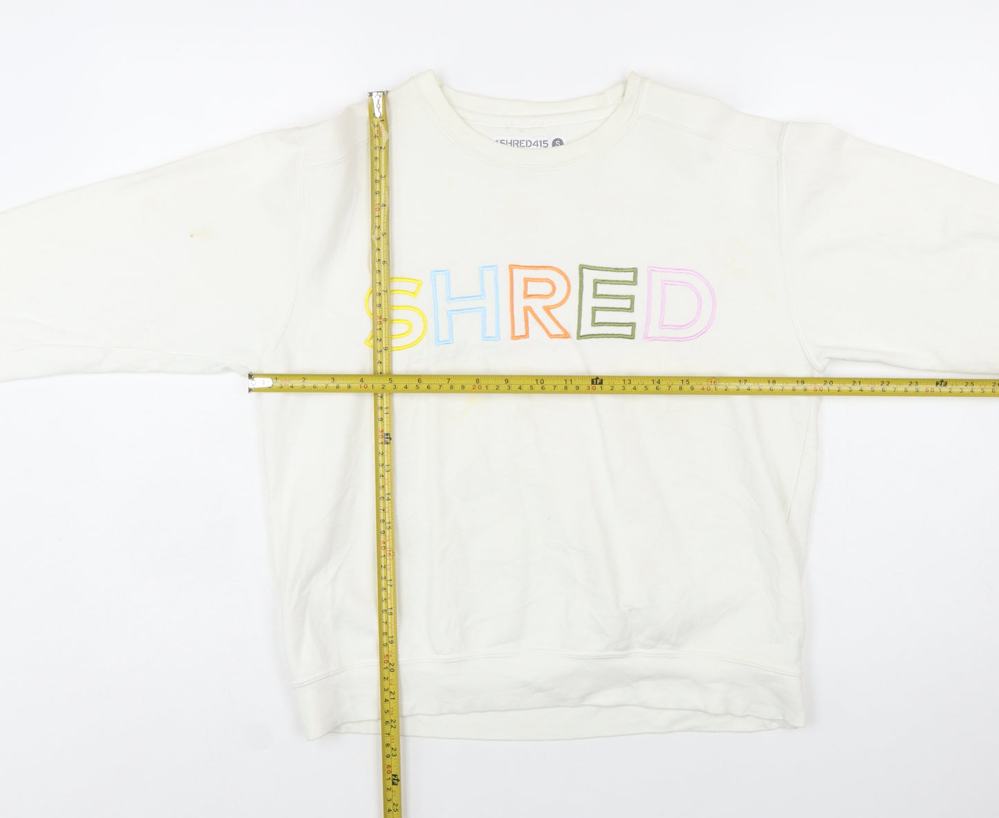 Shred415 Women's Ivory Pullover Sweatshirt Small Cotton Blend