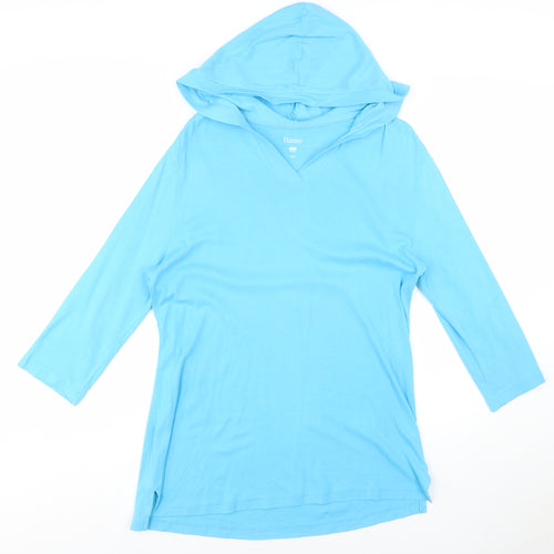 Hanes Women Blue Cotton V-Neck Pullover Hoodie L