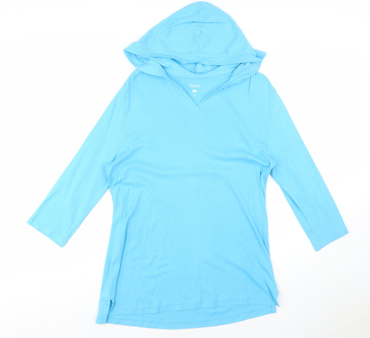 Hanes Women Blue Cotton V-Neck Pullover Hoodie L