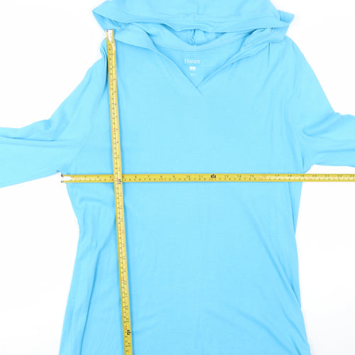 Hanes Women Blue Cotton V-Neck Pullover Hoodie L