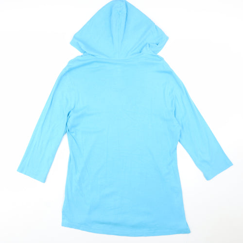 Hanes Women Blue Cotton V-Neck Pullover Hoodie L