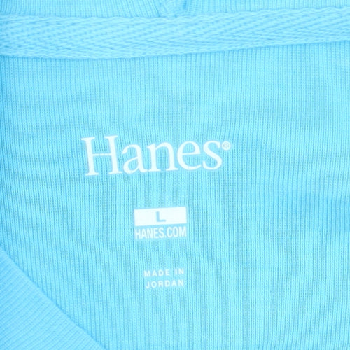 Hanes Women Blue Cotton V-Neck Pullover Hoodie L