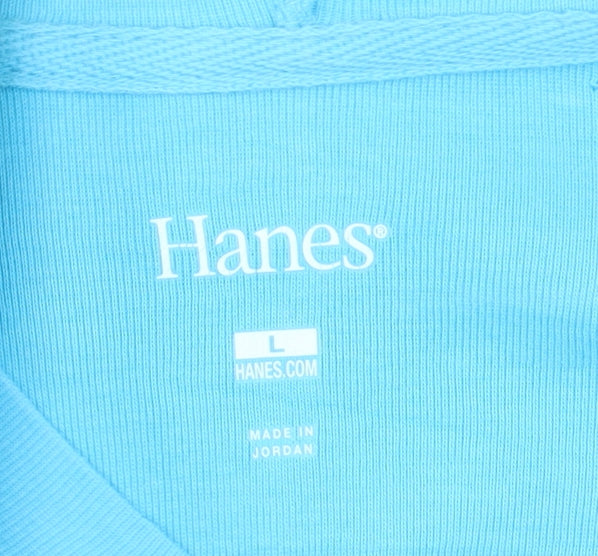 Hanes Women Blue Cotton V-Neck Pullover Hoodie L