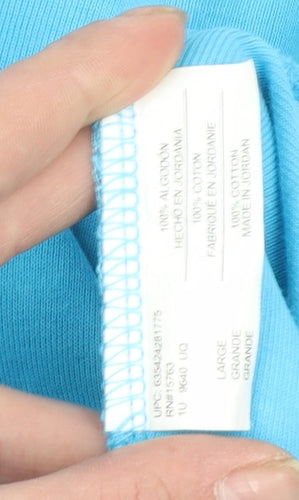 Hanes Women Blue Cotton V-Neck Pullover Hoodie L