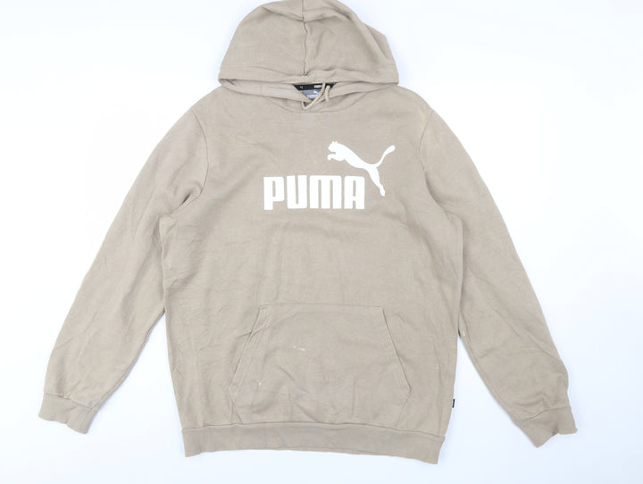 Puma Men's Beige Pullover Hoodie Medium Logo Fleece Sweatshirt