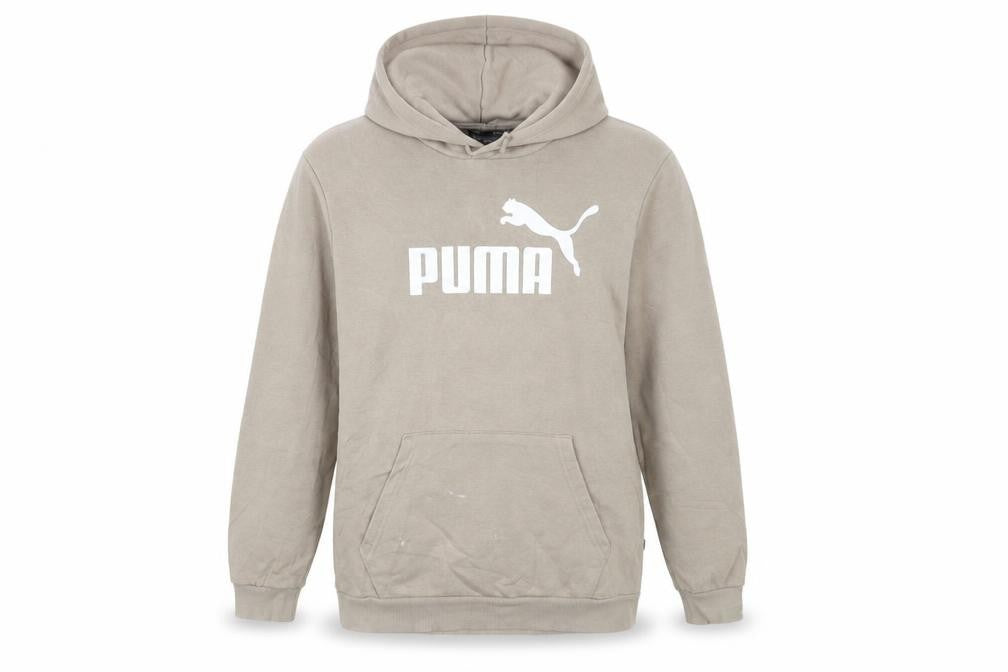Front view of Puma Men's Beige Pullover Hoodie Medium Logo Fleece Sweatshirt
