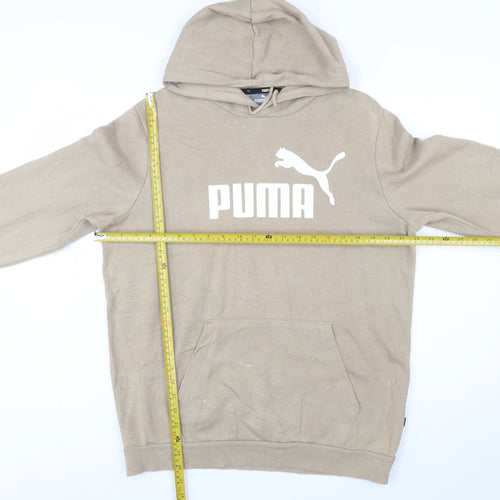 Puma Men's Beige Pullover Hoodie Medium Logo Fleece Sweatshirt
