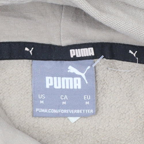 Puma Men's Beige Pullover Hoodie Medium Logo Fleece Sweatshirt