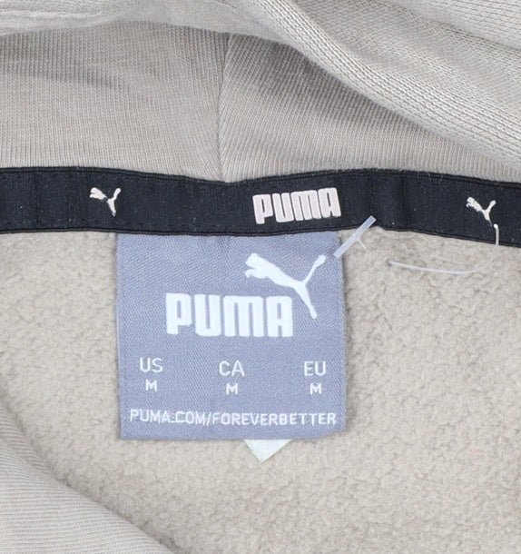 Puma Men's Beige Pullover Hoodie Medium Logo Fleece Sweatshirt