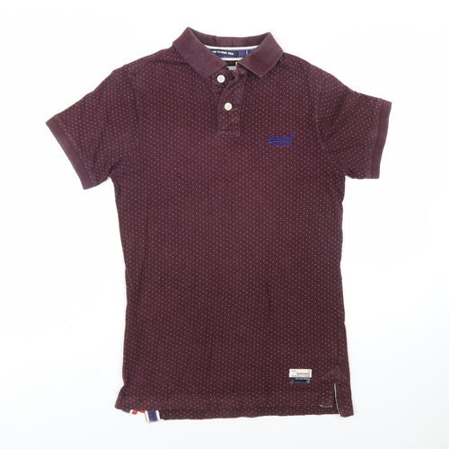 Superdry Mens Burgundy Polka Dot Cotton Polo Shirt Size S