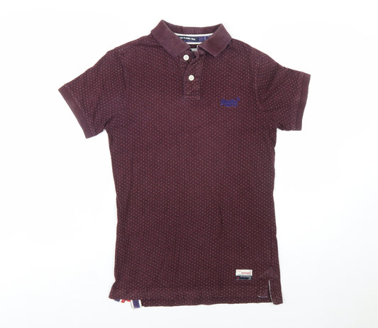 Superdry Mens Burgundy Polka Dot Cotton Polo Shirt Size S