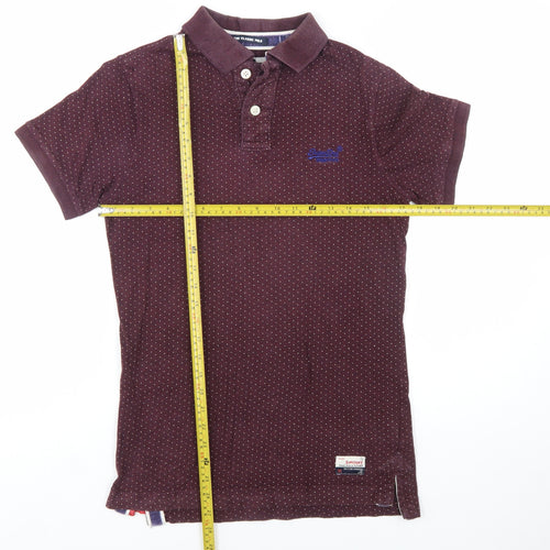 Superdry Mens Burgundy Polka Dot Cotton Polo Shirt Size S