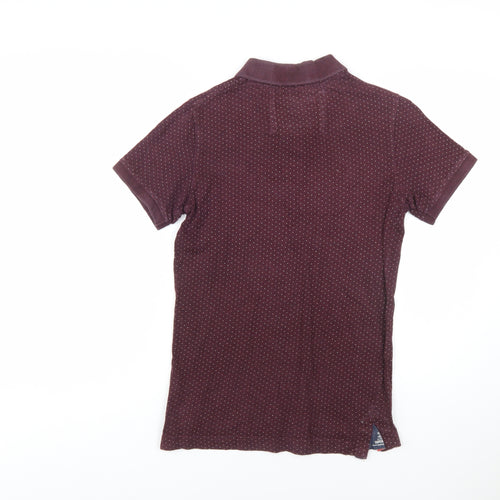Superdry Mens Burgundy Polka Dot Cotton Polo Shirt Size S