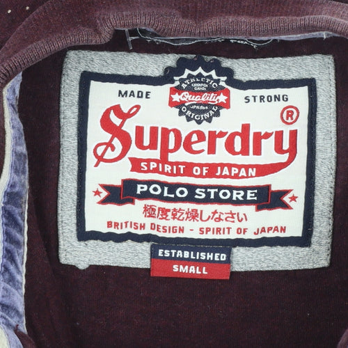 Superdry Mens Burgundy Polka Dot Cotton Polo Shirt Size S
