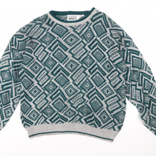 Trend Basics Mens Green Geometric Acrylic Pullover Jumper L