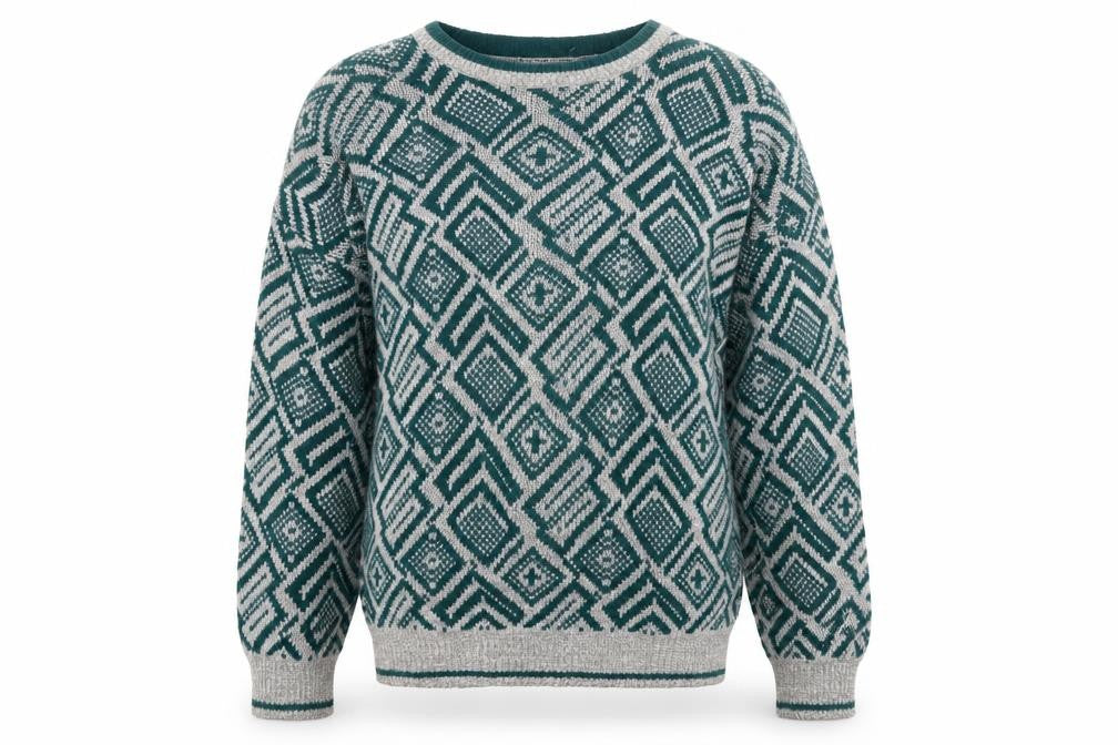 Front view of Trend Basics men’s green geometric acrylic jumper l