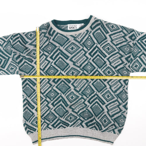 Trend Basics Mens Green Geometric Acrylic Pullover Jumper L