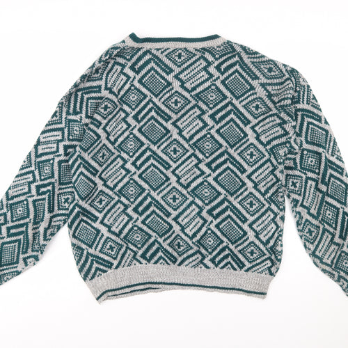 Trend Basics Mens Green Geometric Acrylic Pullover Jumper L