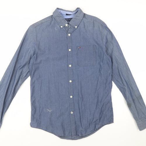Tommy Hilfiger Men's Blue Button-Down Chambray Shirt Size S Slim Fit