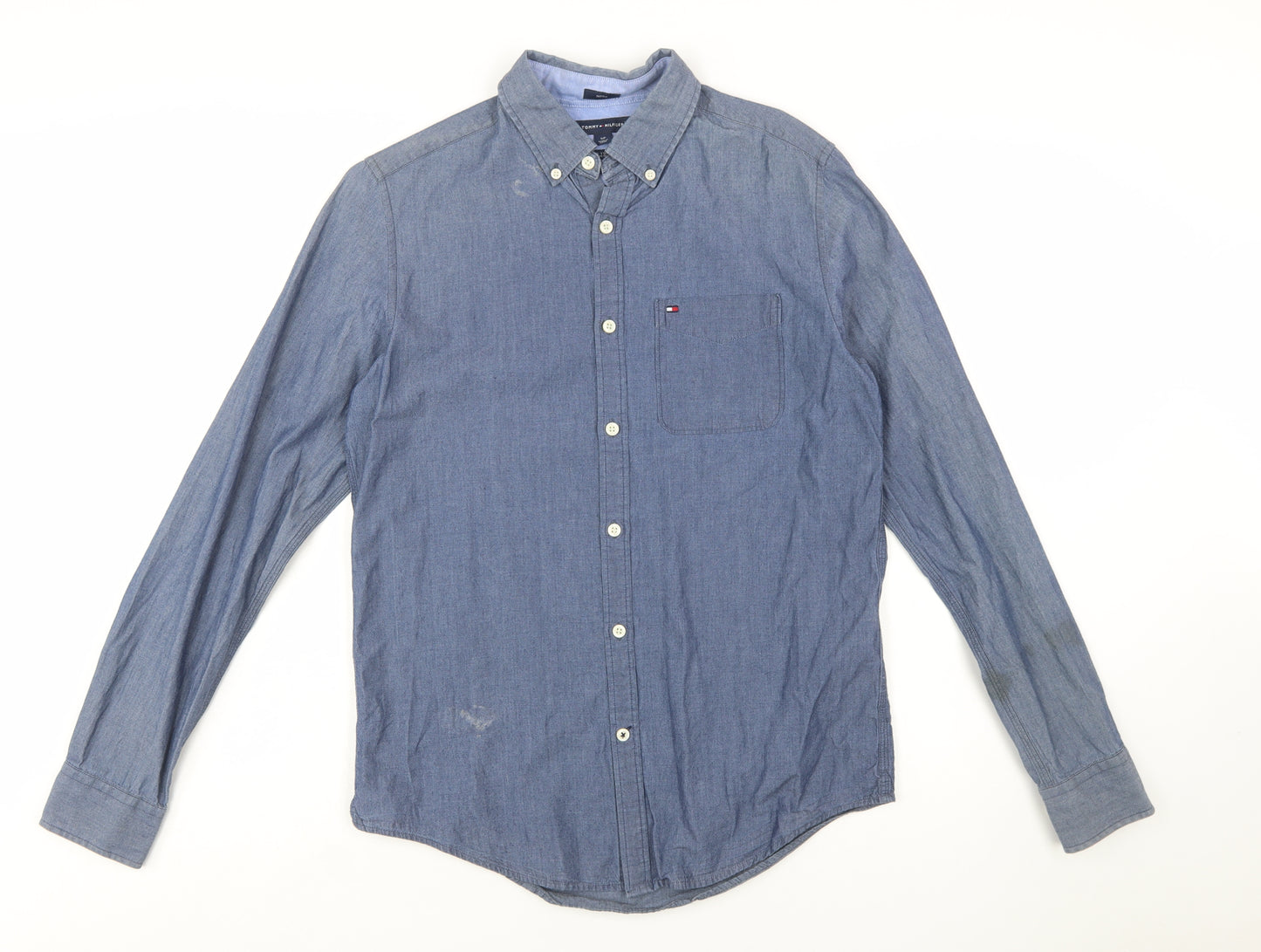Tommy Hilfiger Men's Blue Button-Down Chambray Shirt Size S Slim Fit