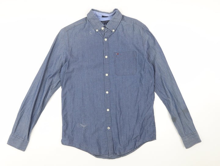 Tommy Hilfiger Men's Blue Button-Down Chambray Shirt Size S Slim Fit