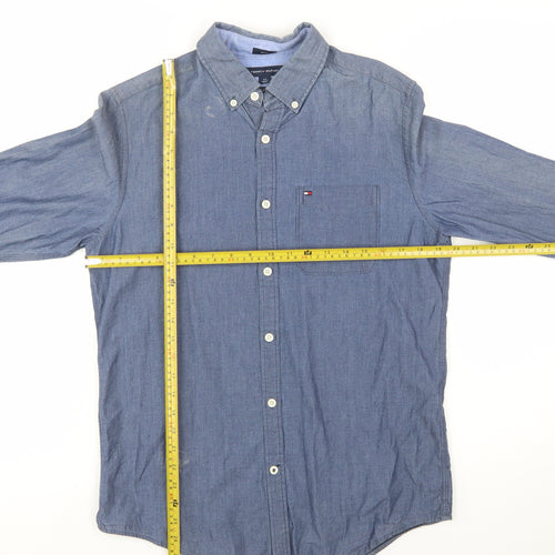 Tommy Hilfiger Men's Blue Button-Down Chambray Shirt Size S Slim Fit