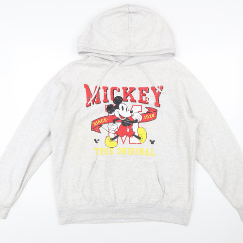 Disney Women’s Grey Mickey Mouse Hoodie Size S Pullover Sweatshirt