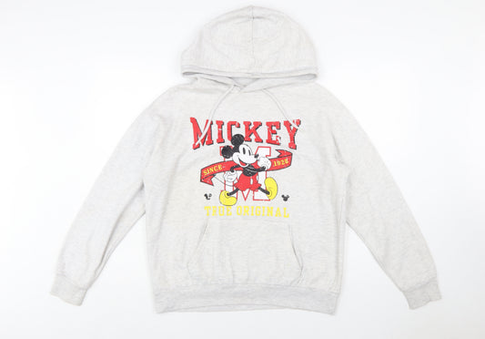 Disney Women’s Grey Mickey Mouse Hoodie Size S Pullover Sweatshirt