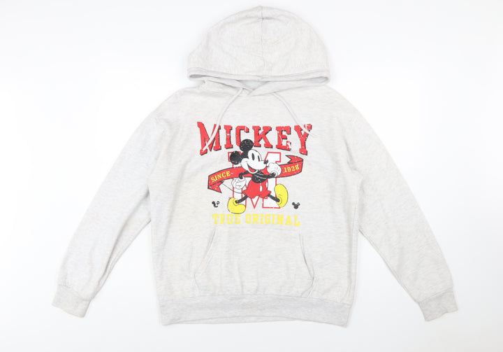 Disney Women’s Grey Mickey Mouse Hoodie Size S Pullover Sweatshirt