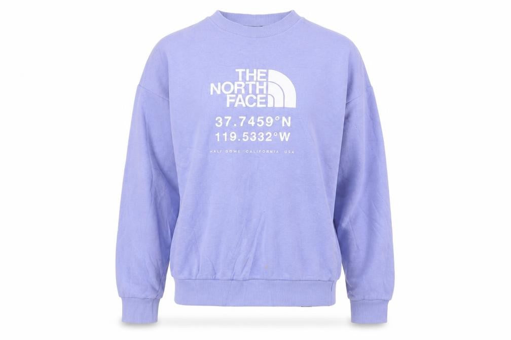 Front view of The North Face women’s purple crew neck pullover sweatshirt s