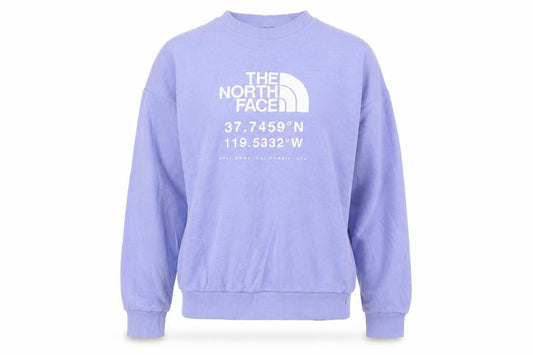 Front view of The North Face women’s purple crew neck pullover sweatshirt s