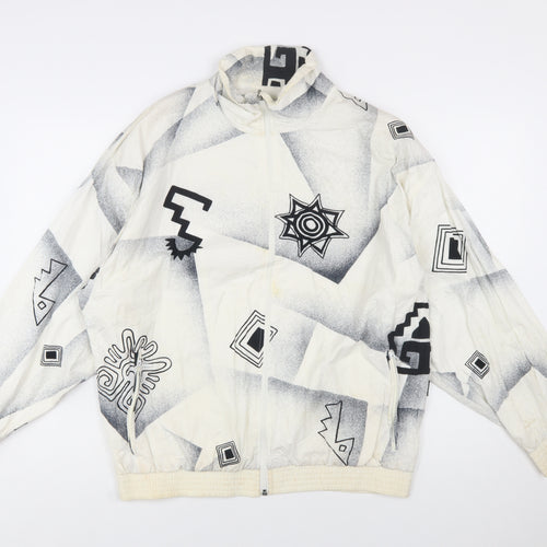 ATHLET Men’s White Geometric 80s Bomber Jacket Size 40 Retro Full Zip