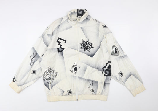 ATHLET Men’s White Geometric 80s Bomber Jacket Size 40 Retro Full Zip