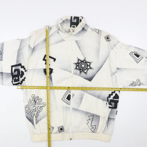 ATHLET Men’s White Geometric 80s Bomber Jacket Size 40 Retro Full Zip
