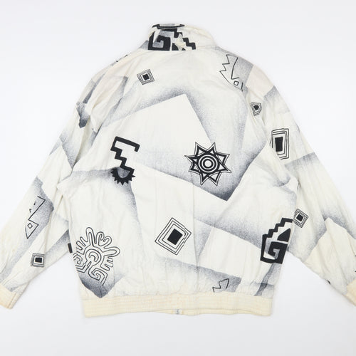 ATHLET Men’s White Geometric 80s Bomber Jacket Size 40 Retro Full Zip