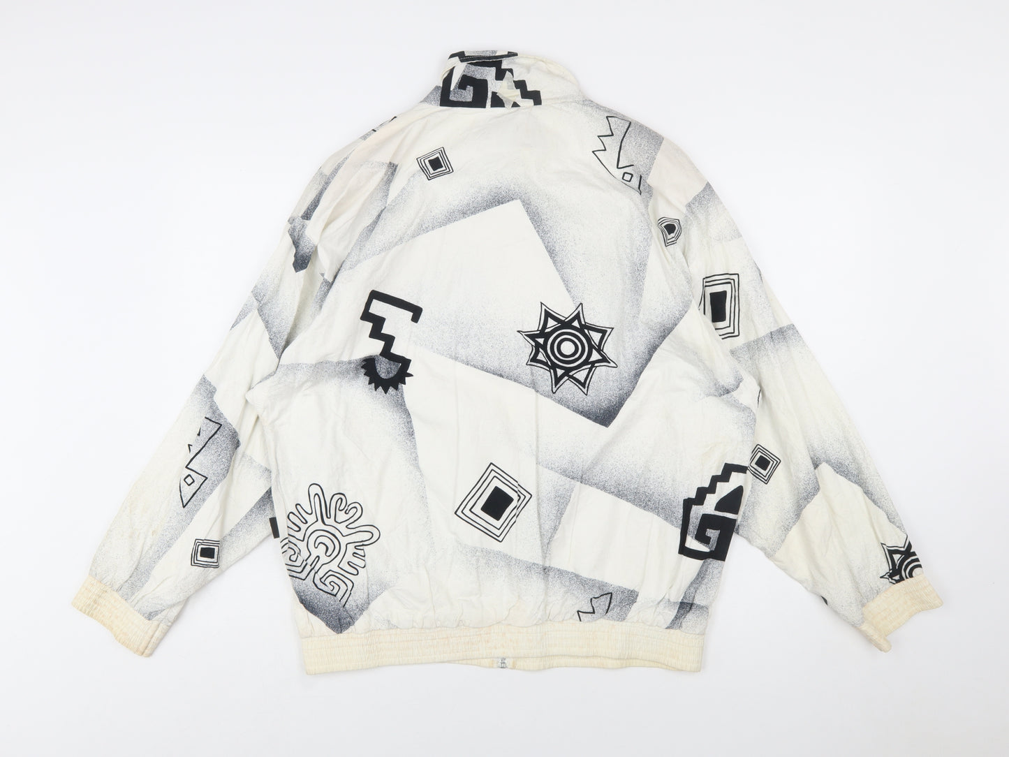 ATHLET Men’s White Geometric 80s Bomber Jacket Size 40 Retro Full Zip