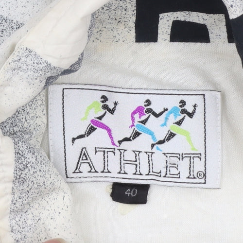 ATHLET Men’s White Geometric 80s Bomber Jacket Size 40 Retro Full Zip