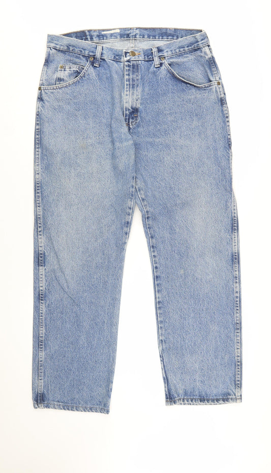 Wrangler Men's Blue Regular Fit Straight Leg Jeans 36x30 Denim
