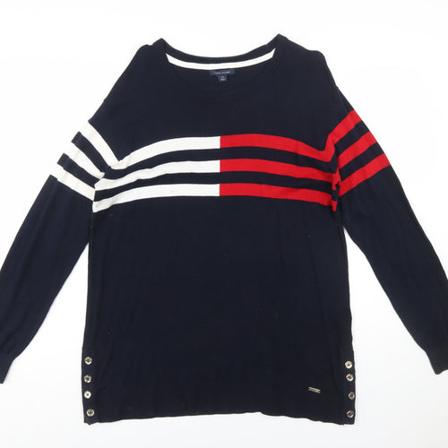 Tommy Hilfiger Women's Blue Striped Cotton Pullover Jumper Size L