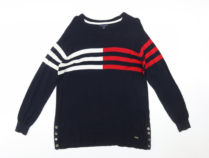 Tommy Hilfiger Women's Blue Striped Cotton Pullover Jumper Size L