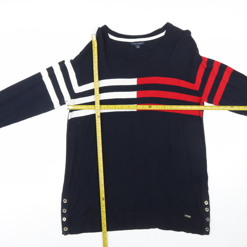Tommy Hilfiger Women's Blue Striped Cotton Pullover Jumper Size L