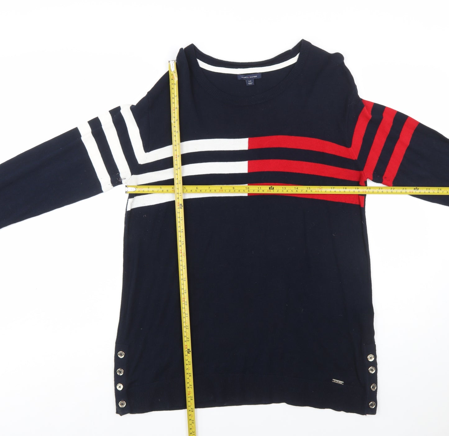Tommy Hilfiger Women's Blue Striped Cotton Pullover Jumper Size L