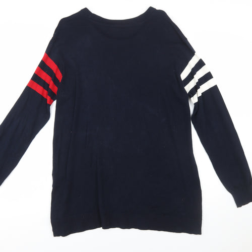 Tommy Hilfiger Women's Blue Striped Cotton Pullover Jumper Size L