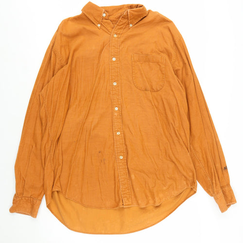 Lands' End Men's Orange Corduroy Button-Down Shirt L Regular Fit