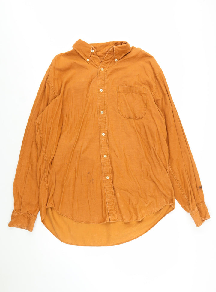 Lands' End Men's Orange Corduroy Button-Down Shirt L Regular Fit