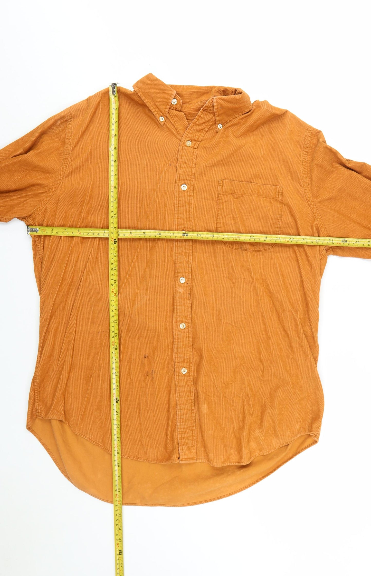 Lands' End Men's Orange Corduroy Button-Down Shirt L Regular Fit