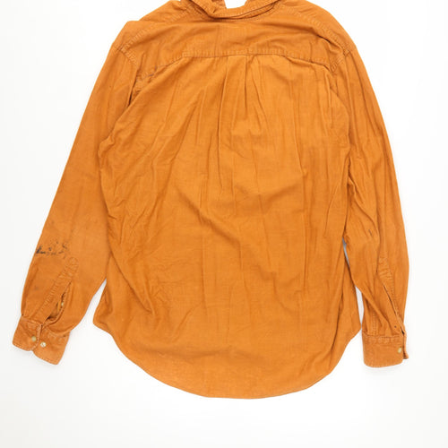 Lands' End Men's Orange Corduroy Button-Down Shirt L Regular Fit
